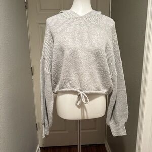 Streetwear Society Grey cropped hooded sweater with drawstring waist